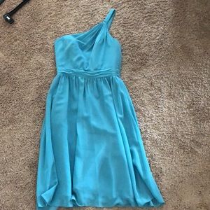 Alfred Angelo knee length aqua bridesmaids dress